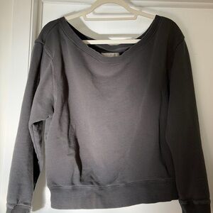 Spiritual Gangster Off-Shoulder Sweatshirt — Charcoal Gray — Women’s L Fits S/M